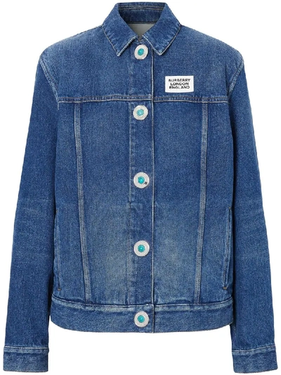 Shop Burberry Logo Denim Jacket In Blue