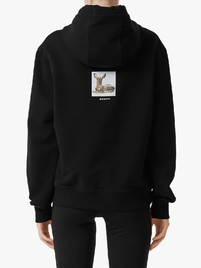 Shop Burberry Deer-print Oversized Hoodie In Black