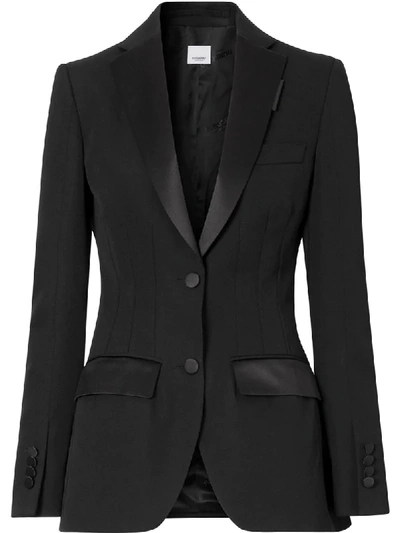 Shop Burberry Satin-trim Tuxedo Jacket In Black