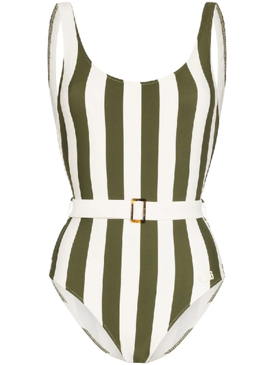 Shop Solid & Striped Anne Marie Belted Striped Swimsuit In White