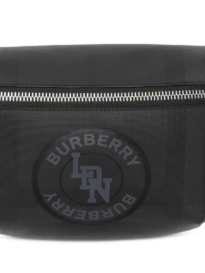 Shop Burberry Logo London Check Belt Bag In Grey