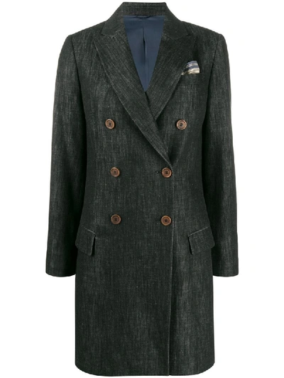 Shop Brunello Cucinelli Double Buttoned Denim Coat In Blue