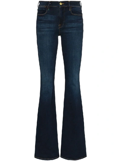 Shop Frame Le High Mid-rise Flared Jeans In Blue