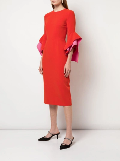 Shop Roksanda Structured-sleeve Midi Dress In Red