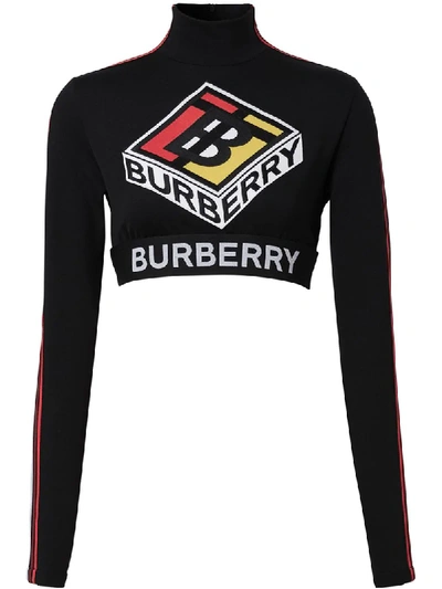 Shop Burberry Graphic Logo Stretch Crop Top In Black