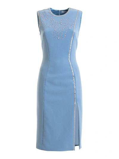 Shop Versace Stone Embellished Dress In Light Blue