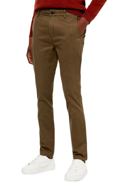 Shop Topman Stretch Skinny Fit Chinos In Khaki Brown