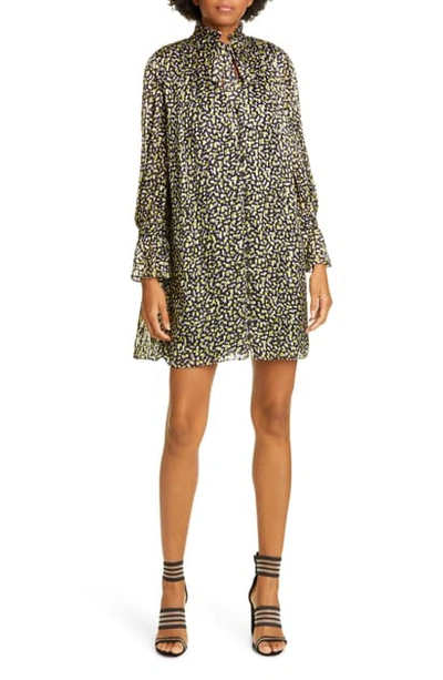 Shop Alice And Olivia Rei Long Sleeve Minidress In Neon Yellow/ Multi