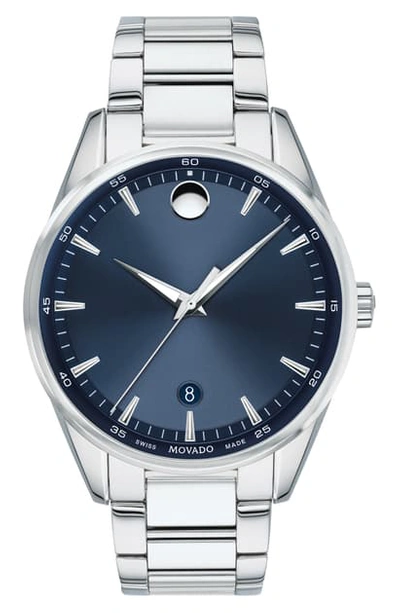 Shop Movado Stratus Bracelet Watch, 40mm In Stainless Steel/ Blue