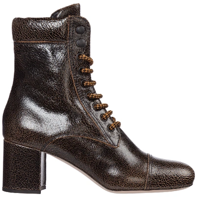 Shop Miu Miu Women's Leather Heel Ankle Boots Booties In Brown