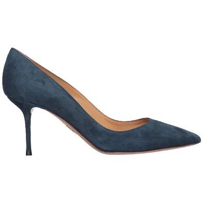 Shop Aquazzura Women's Suede Pumps Court Shoes High Heel Purist In Blue