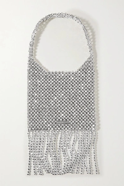 Shop Loeffler Randall Cher Fringed Metallic Beaded Shoulder Bag In Silver