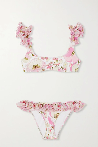 Shop Zimmermann Super Eight Ruffled Floral-print Bikini In Pink