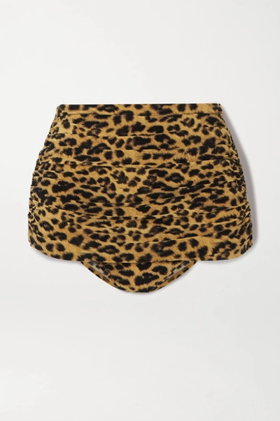 Shop Norma Kamali Bill Ruched Leopard-print Bikini Briefs In Leopard Print