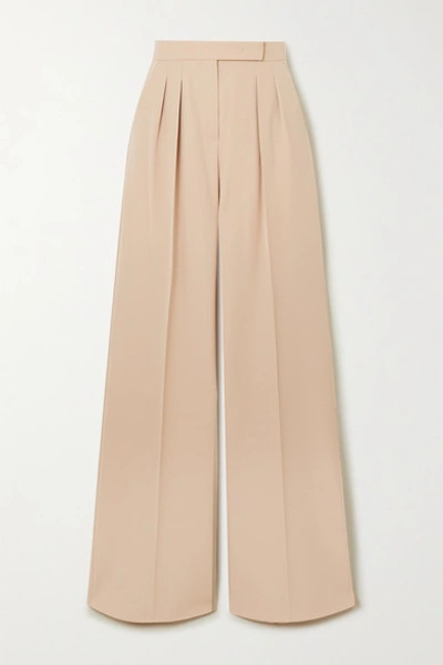 Shop Max Mara Pleated Wool Wide-leg Pants In Beige