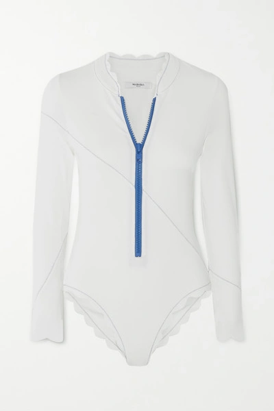 Shop Marysia North Sea Rashguard Scalloped Stretch-crepe Swimsuit In White