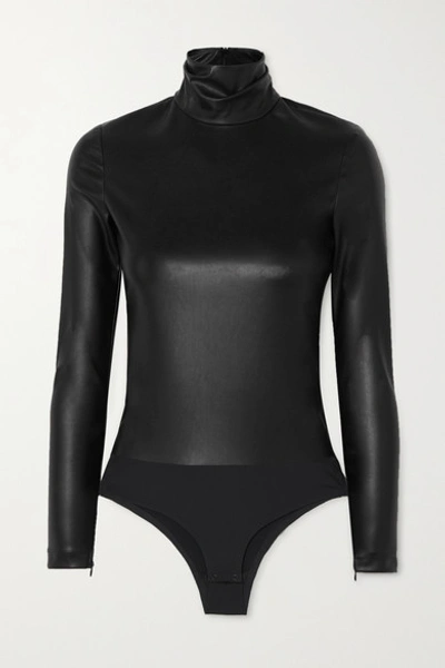 Shop Alexander Wang Faux Stretch-leather Turtleneck Bodysuit In Black