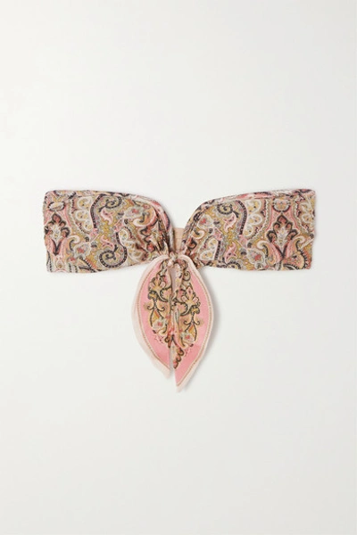 Shop Zimmermann Freja Tie-detailed Paisley-print Bandeau Bikini Top In Baby Pink