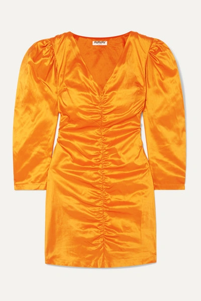 Shop Avavav Ruched Silk-charmeuse Mini Dress In Orange