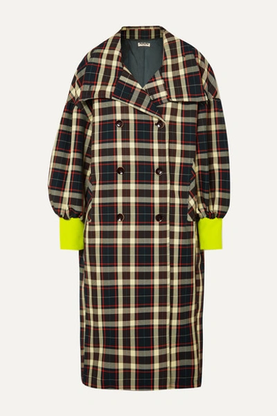 Shop Avavav Double-breasted Checked Gabardine Coat In Brown