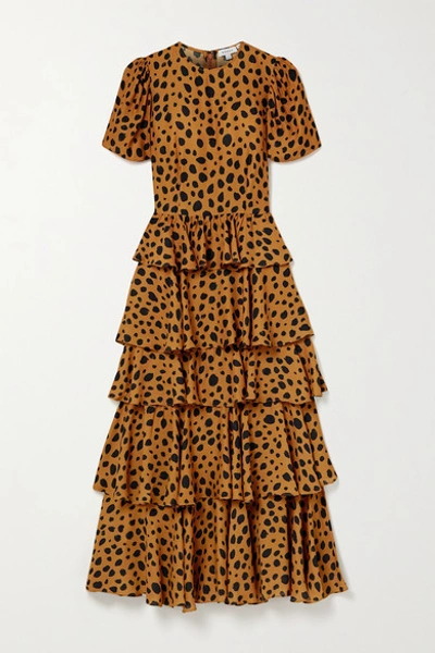 Shop Rhode Serena Tiered Animal-print Crepe Maxi Dress In Orange