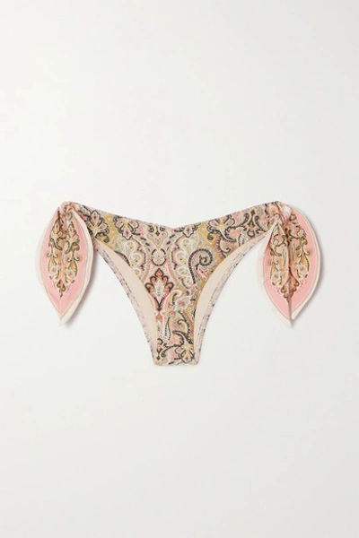 Shop Zimmermann Freja Tie-detailed Paisley-print Bikini Briefs In Baby Pink