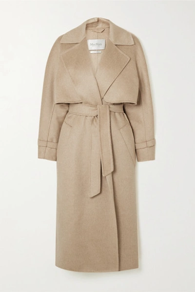 Shop Max Mara Convertible Belted Camel Hair And Cashmere-blend Coat In Beige