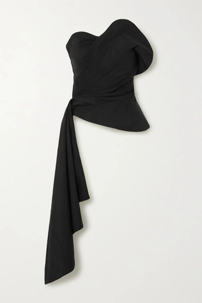 Shop Oscar De La Renta Draped Wool-blend Twill Bustier Top In Black
