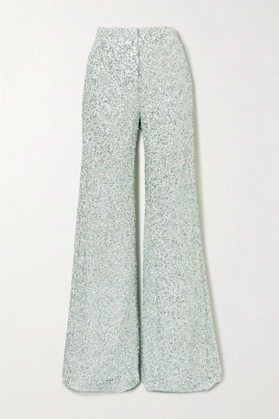 Shop Halpern Stovepipe Sequined Lace Wide-leg Pants In Green