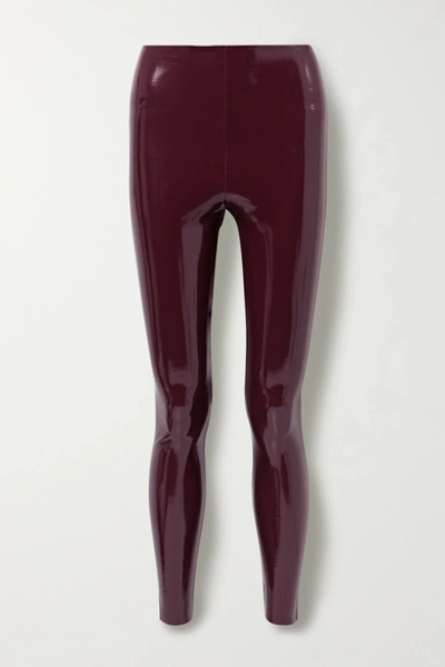 Shop Commando Stretch Faux Patent-leather Leggings In Burgundy