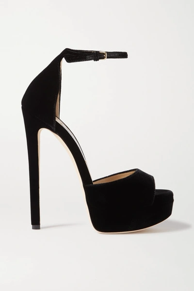 Shop Jimmy Choo Max 150 Velvet Platform Sandals In Black