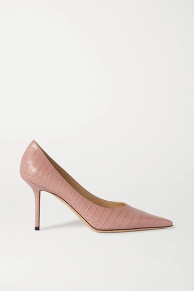 Shop Jimmy Choo Love 85 Croc-effect Leather Pumps In Pink