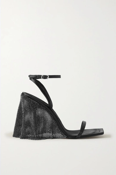 Shop Alexander Wang Blake Crystal-embellished Chainmail-trimmed Satin Sandals In Black