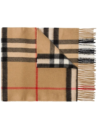 Shop Burberry Vintage Check Cashmere Scarf In Brown