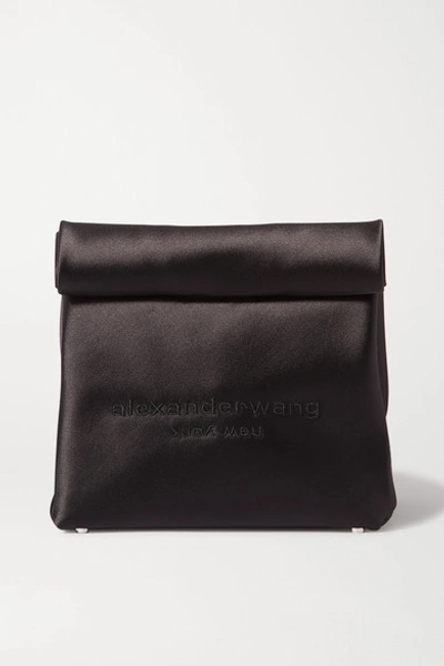 Shop Alexander Wang Lunch Bag Embroidered Satin Clutch In Black