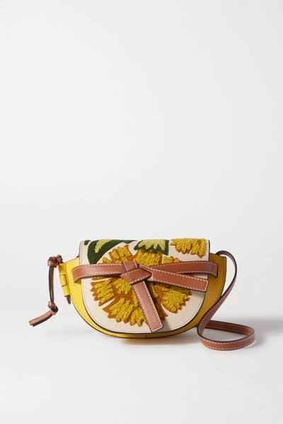 Shop Loewe Gate Mini Embroidered Leather Shoulder Bag In Yellow