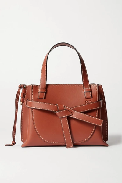 Shop Loewe Gate Mini Topstitched Leather Tote In Brown