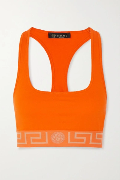Shop Versace Stretch-cotton Jersey Soft-cup Bra In Orange