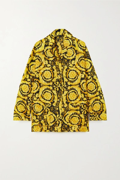 Shop Versace Printed Silk Pajama Shirt In Yellow