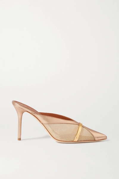 Shop Malone Souliers Bobbi 85 Metallic Mesh And Leather Mules In Gold