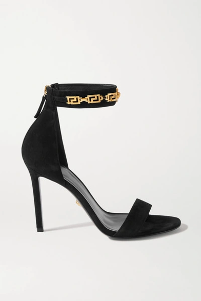 Shop Versace Embellished Suede Sandals In Black