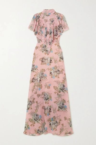 Shop Preen By Thornton Bregazzi Ruffled Floral-print Georgette Maxi Dress In Pink
