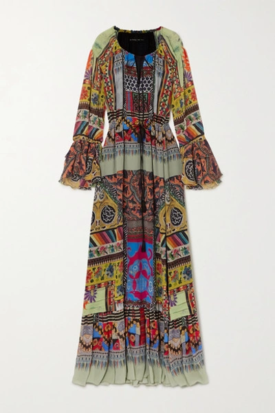 Shop Etro Tie-detailed Printed Silk-crepon Maxi Dress In Blue