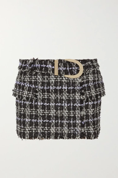 Shop Balmain Belted Bouclé-tweed Mini Skirt In Black