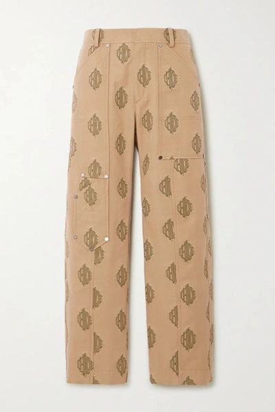 Shop Chloé Embroidered Cotton-gabardine Cargo Pants In Beige