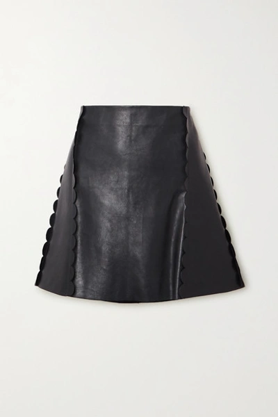 Shop Chloé Scalloped Leather Mini Skirt In Navy