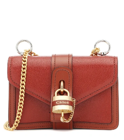 Shop Chloé Aby Chain Mini Leather Shoulder Bag In Brown