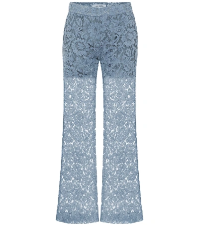 Shop Valentino Cotton-blend Lace Pants In Blue