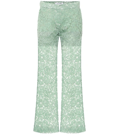 Shop Valentino Cotton-blend Lace Pants In Green