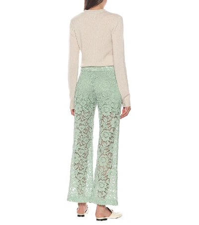 Shop Valentino Cotton-blend Lace Pants In Green